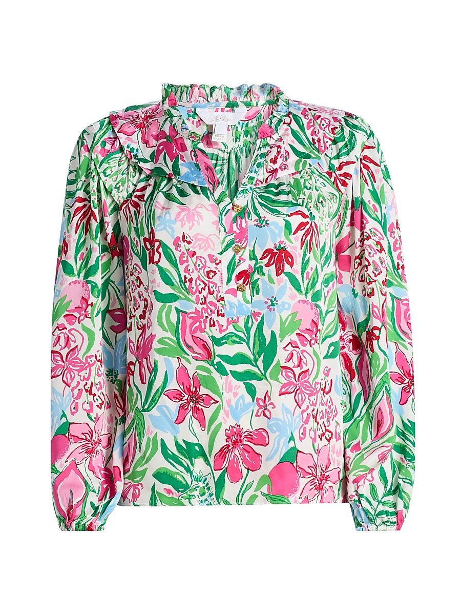 Women's Japhia Glowing Gardens Printed Long-Sleeve Blouse - Multi Glowing Gardens - Size XL