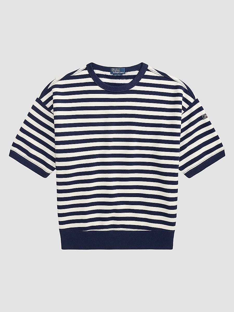 Men's Relaxed-Fit Striped Cotton-Blend T-Shirt - Newport Navy White - Size XXL