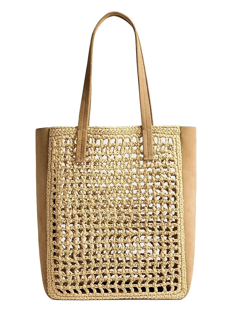 Women's Zoe Raffia & Suede Tote Bag - Natural Mud