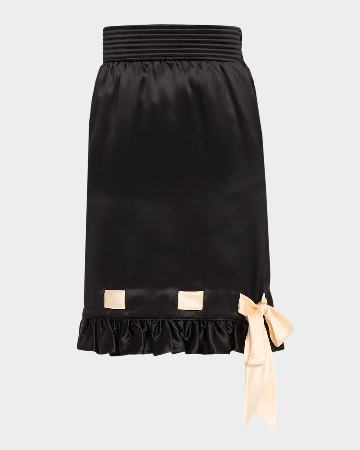 Ribbon Ruffle Hem Double Satin Skirt