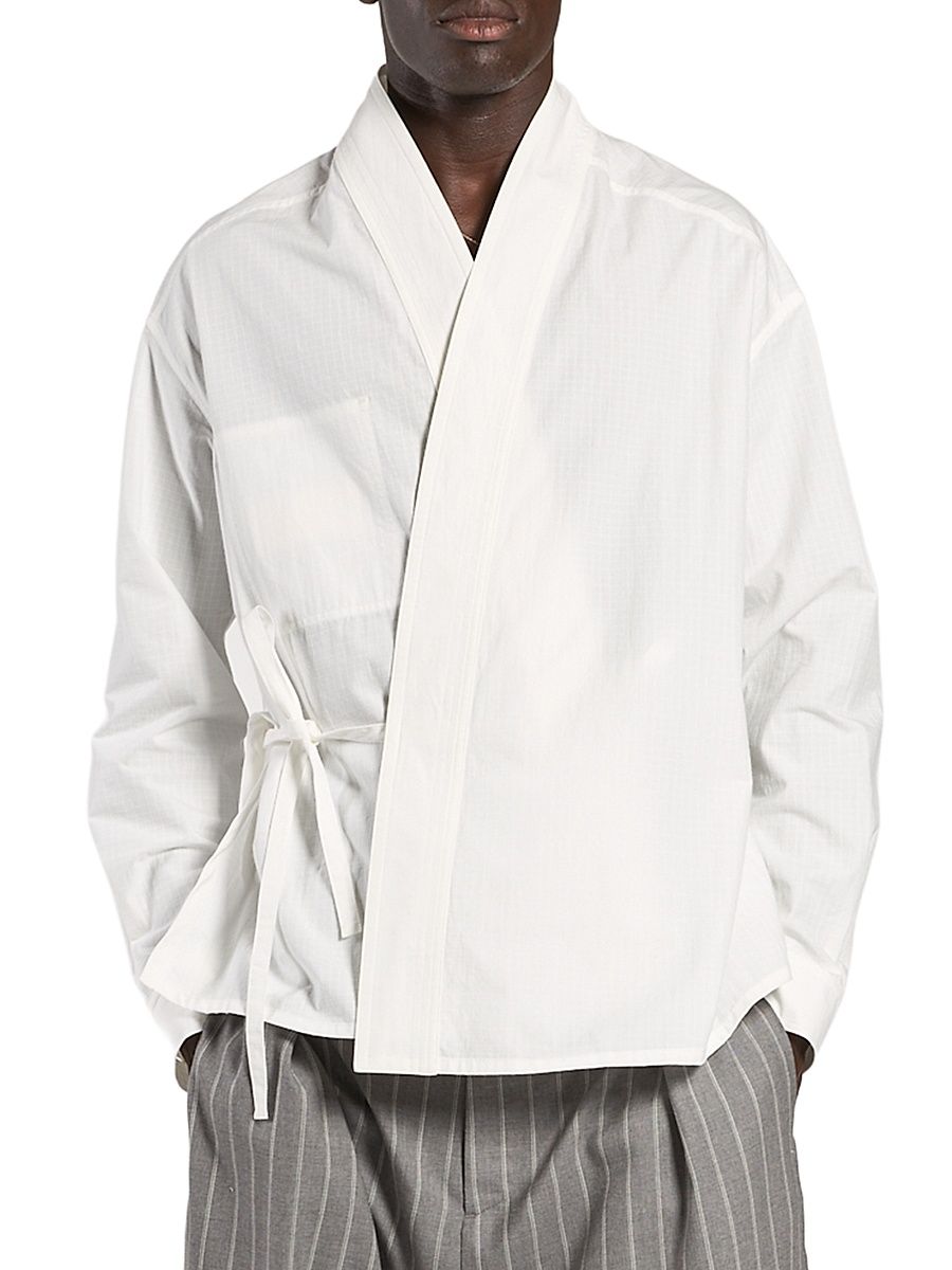 Men's Cotton Kimono-Style Shirt - Alabaster - Size XL