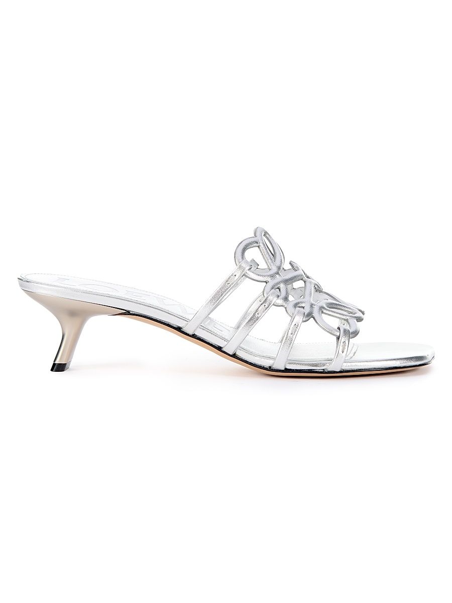 Women's LOEWE x Paula's Ibiza Petal Anagram 45MM Leather Sandals - Silver - Size 10