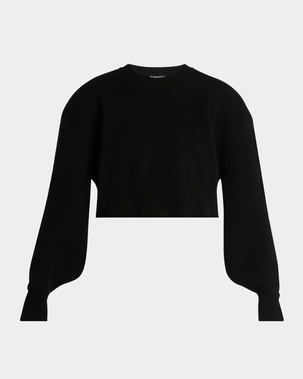 Wool-Cashmere Blouson-Sleeve Crop Sweater