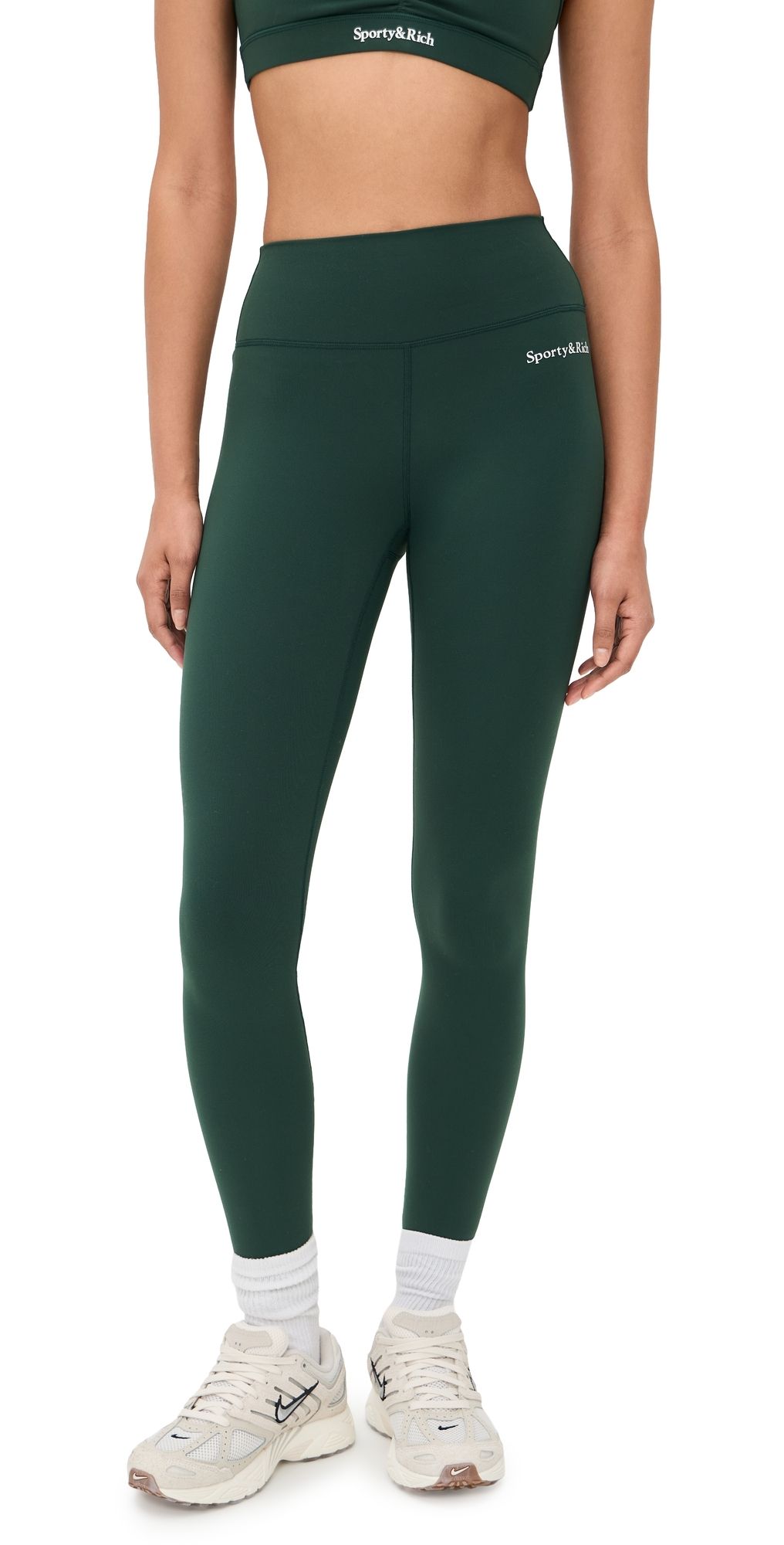 Sporty & Rich Serif Logo Leggings Forest XS