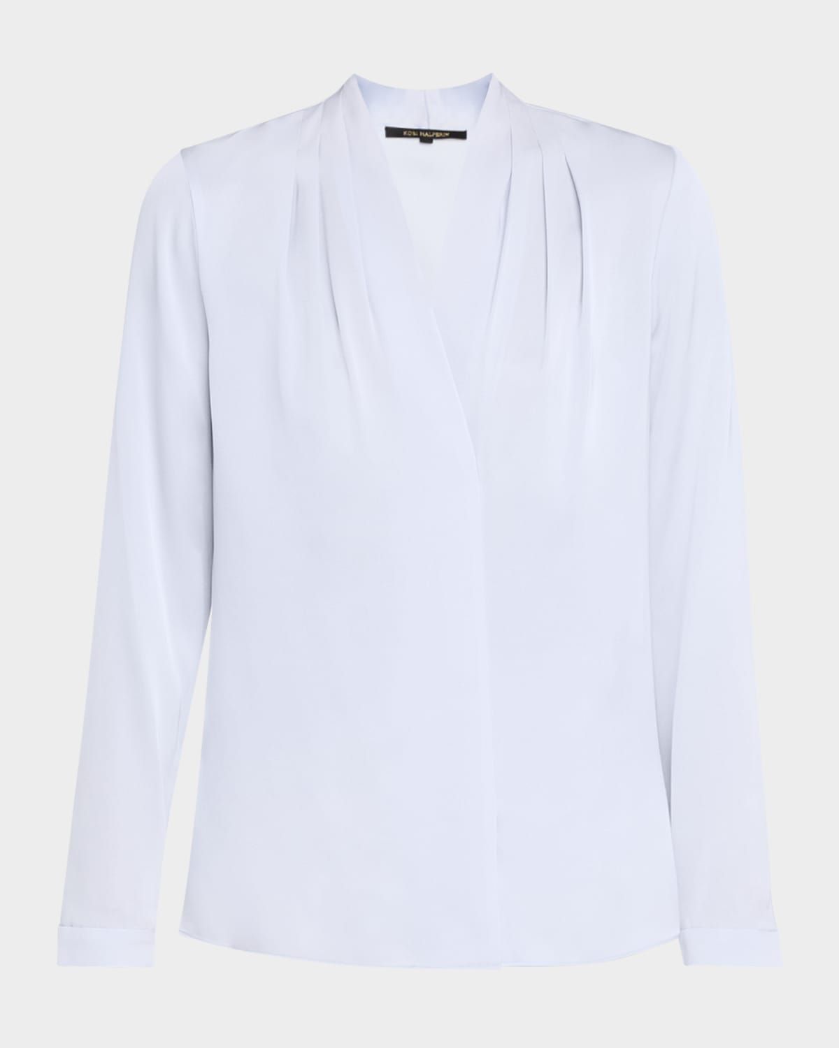 Nellie Pleated V-Neck Long-Sleeve Blouse