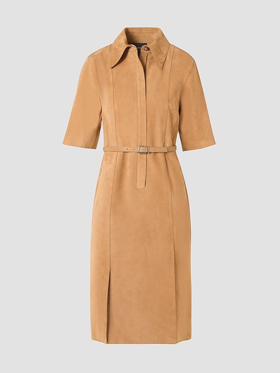 Women's Suede Belted Shirtdress - Camel - Size 4