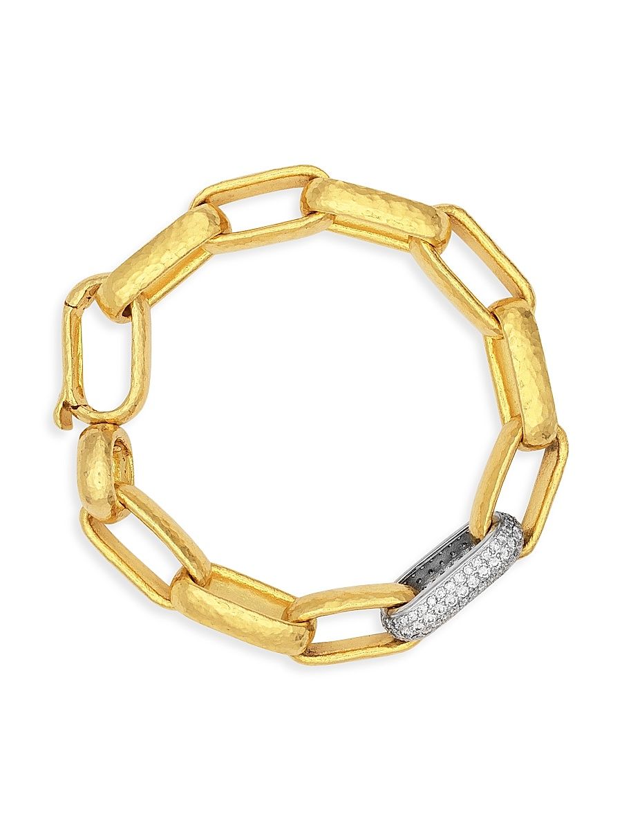 Women's Hoopla 24 Yellow Gold, 18K White Gold & 1.92 TCW Diamond Chain Bracelet - Yellow Gold
