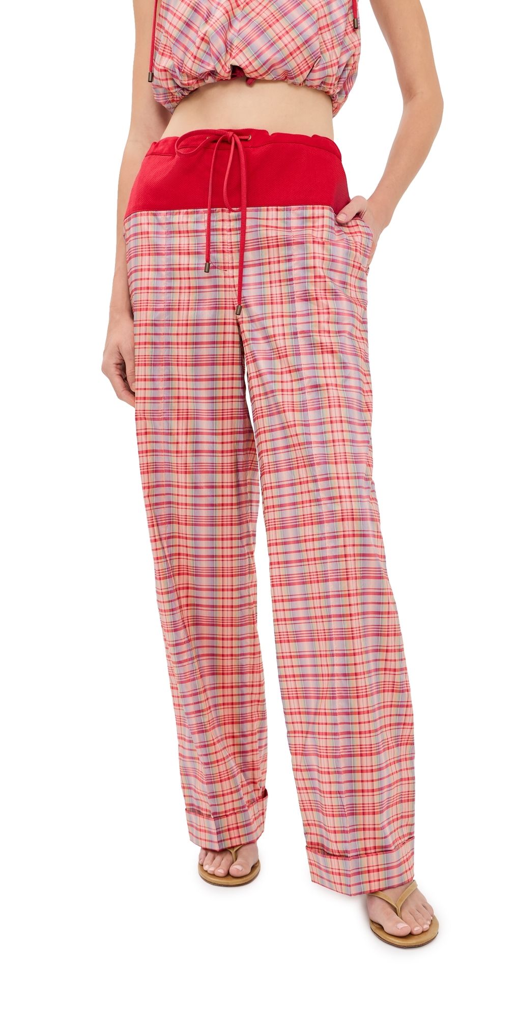 Rosie Assoulin Draw Me Closer Pants Pink Plaid 4