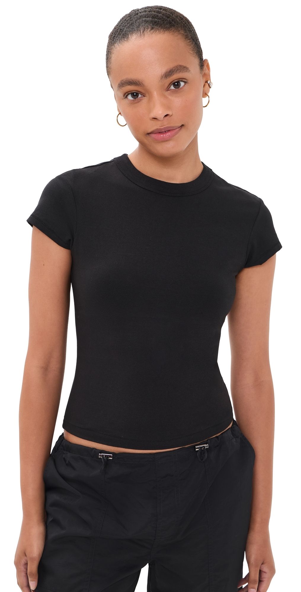 Good American The Cap Sleeve Tee Black001 XS