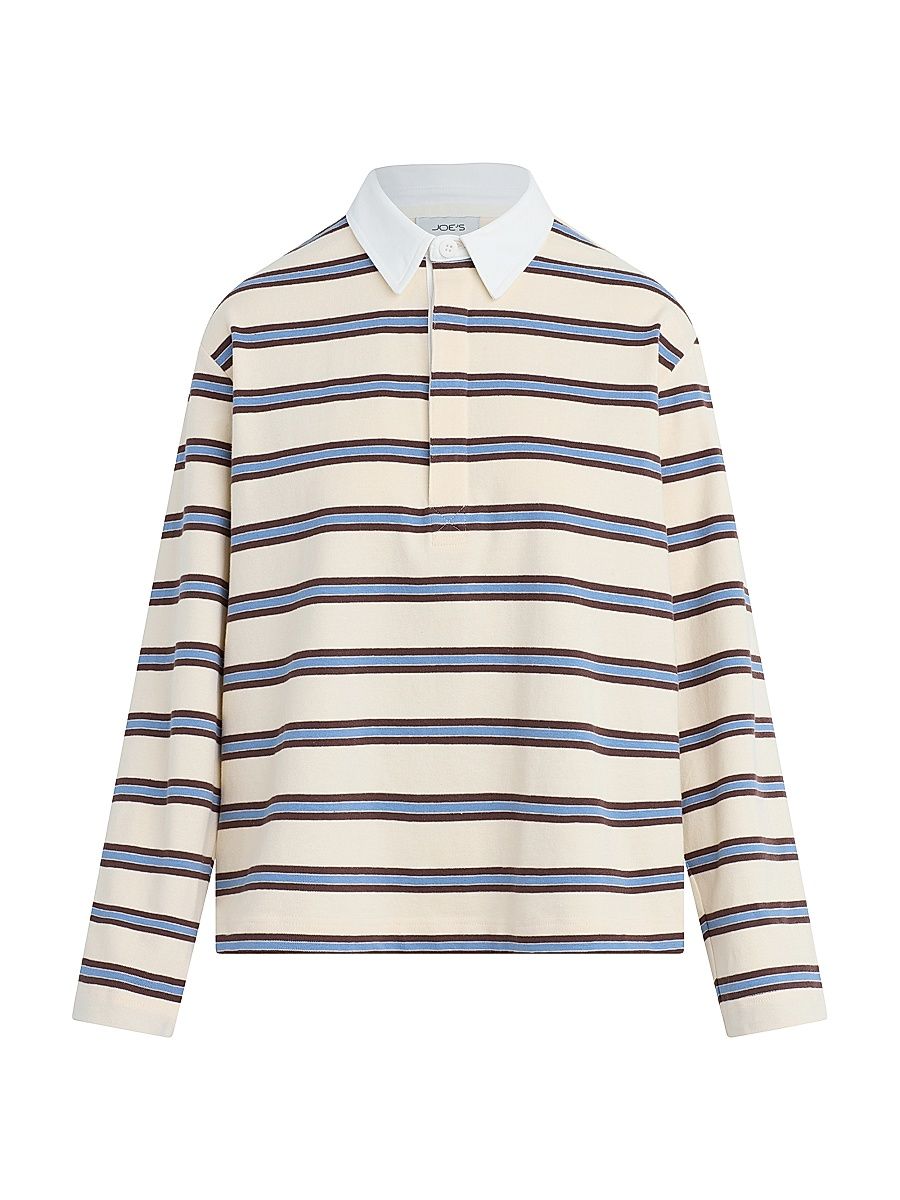 Women's Dylan Striped Cotton Oversized Rugby Shirt - Ecru Azure Multi - Size XS
