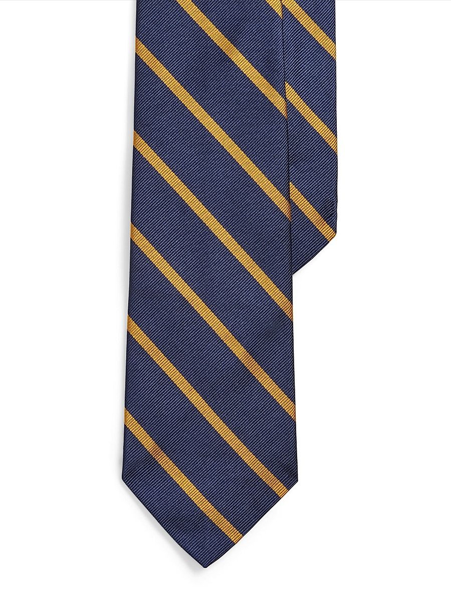 Men's Striped Bar Silk Tie - Navy Gold
