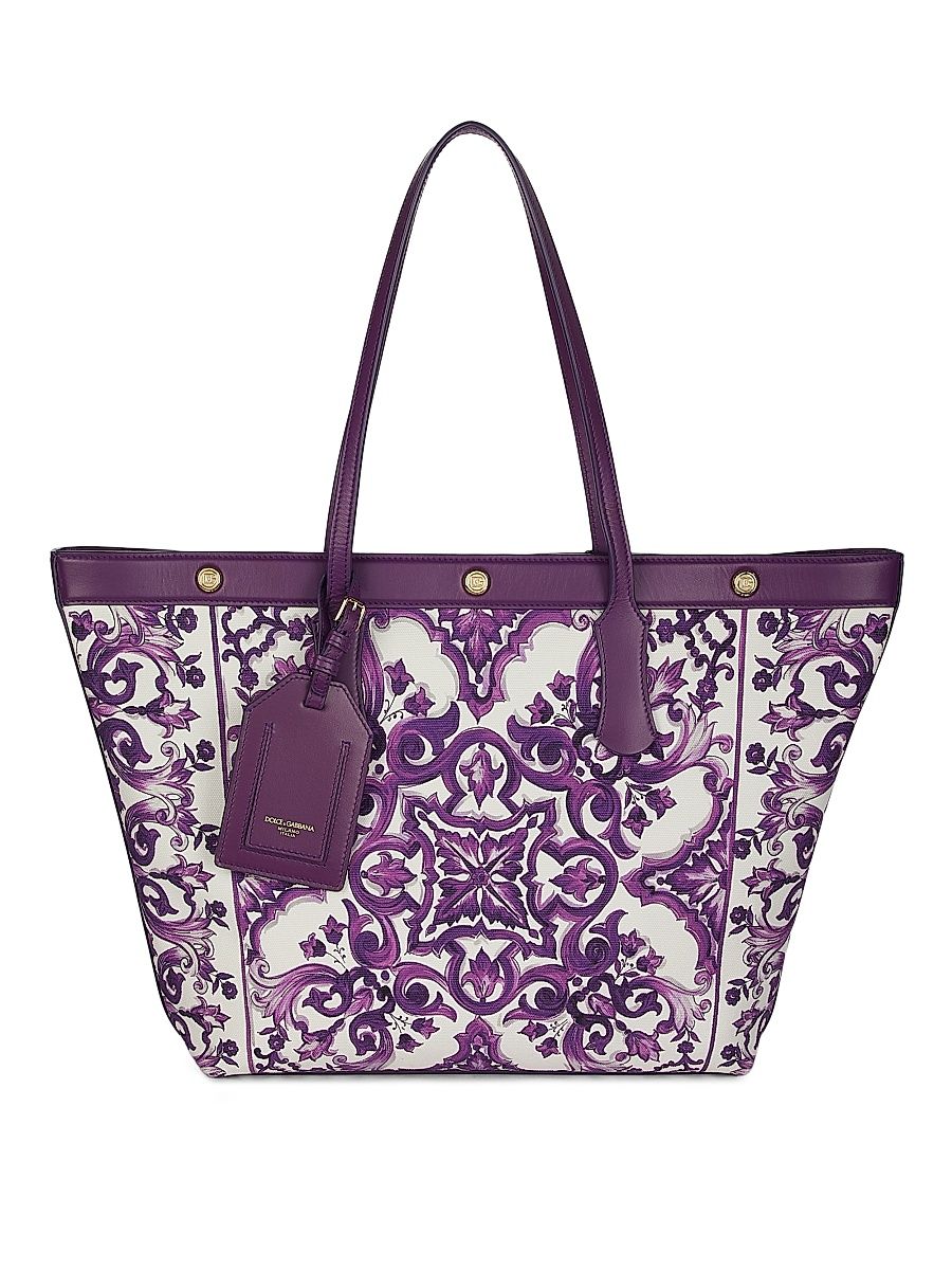 Women's Large Maiolica Cotton-Leather Tote Bag - Maiolica Viola