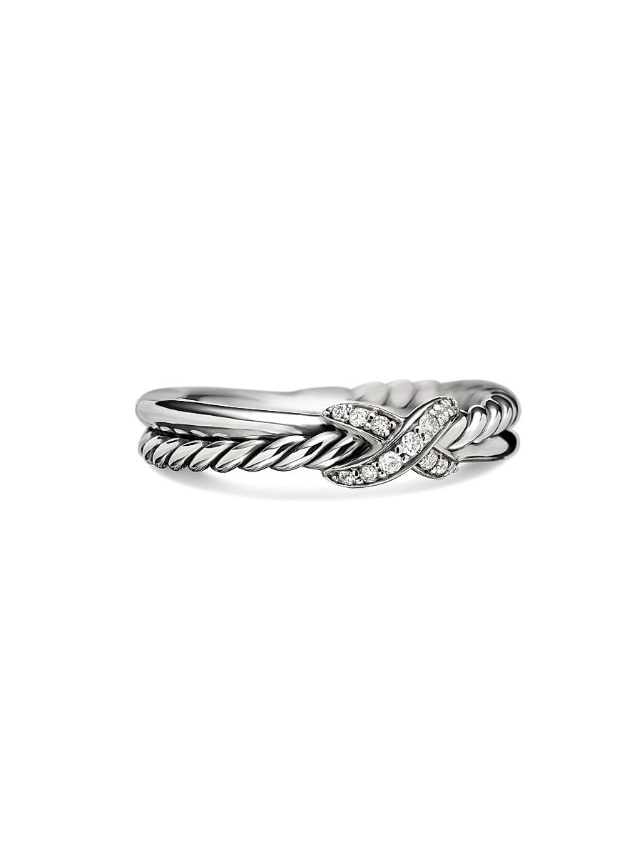 Women's Petite X Ring in Sterling Silver - Diamond - Size 7