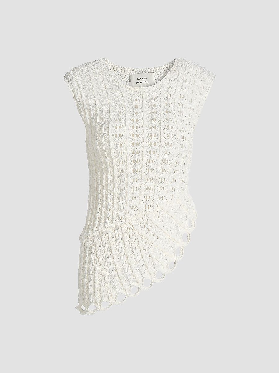 Women's Saez Crochet Asymmetric Sleeveless Top - Ivory - Size Large