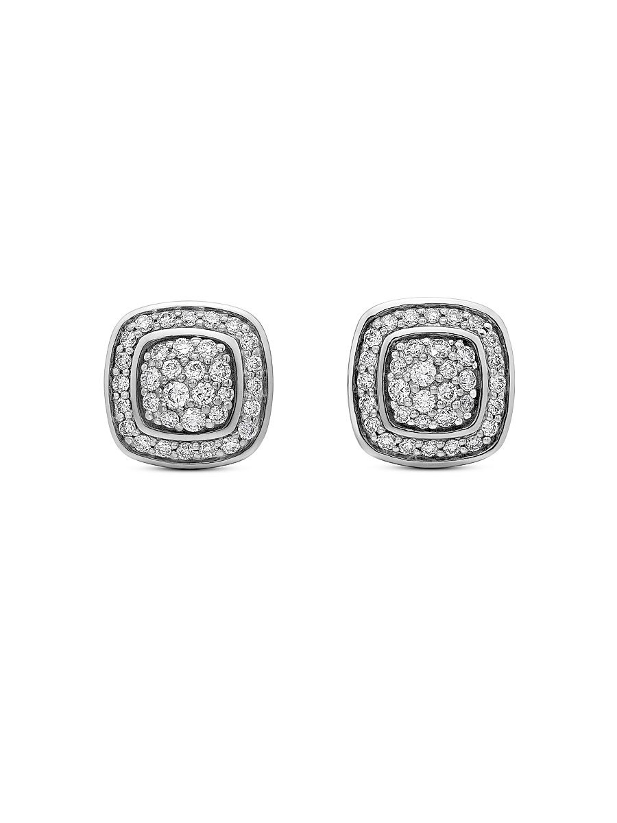 Women's Petite Albion Stud Earrings in Sterling Silver with Pavé Diamonds, 5mm - Diamond