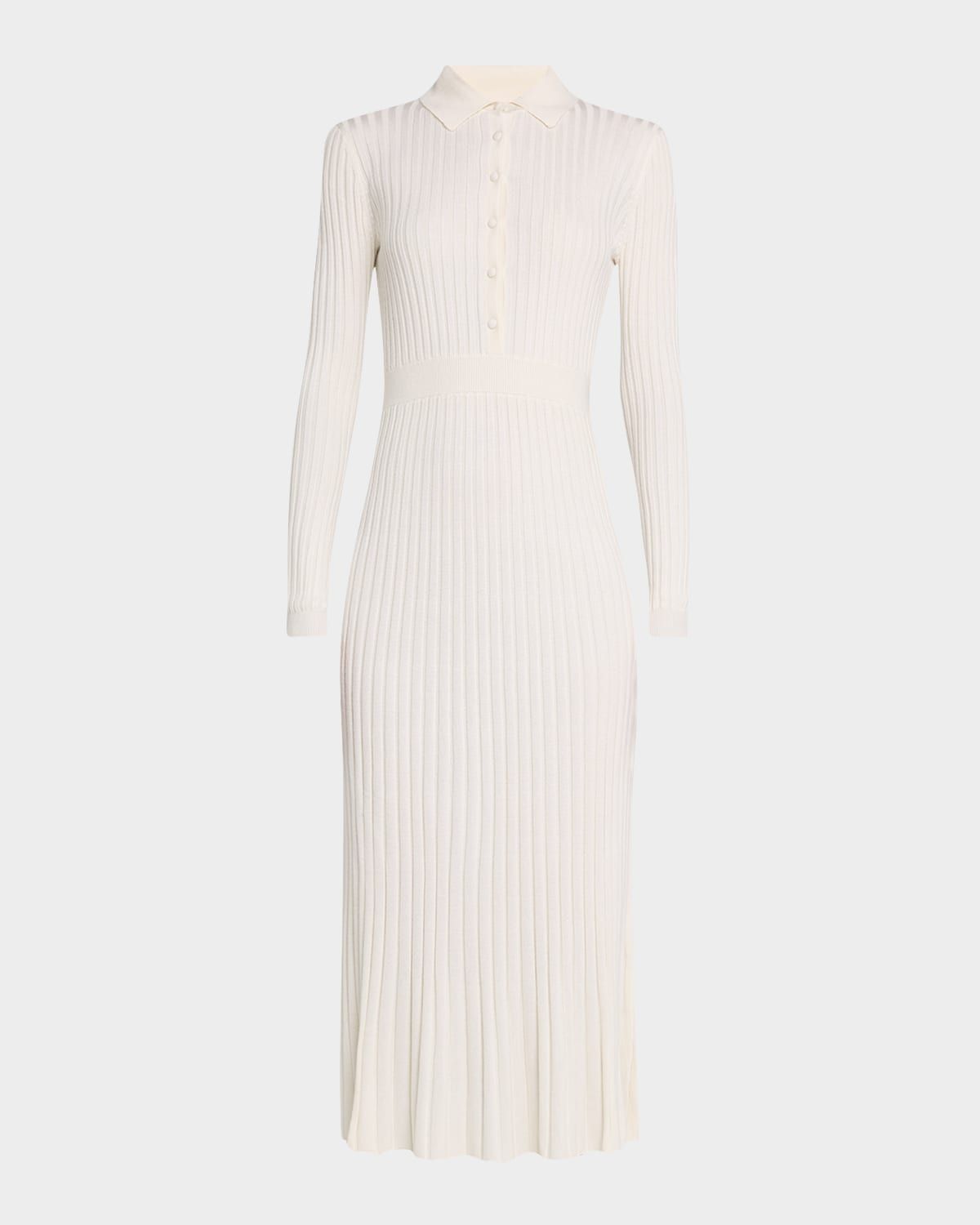 Ardor Long-Sleeve Rib-Knit Midi Polo Dress
