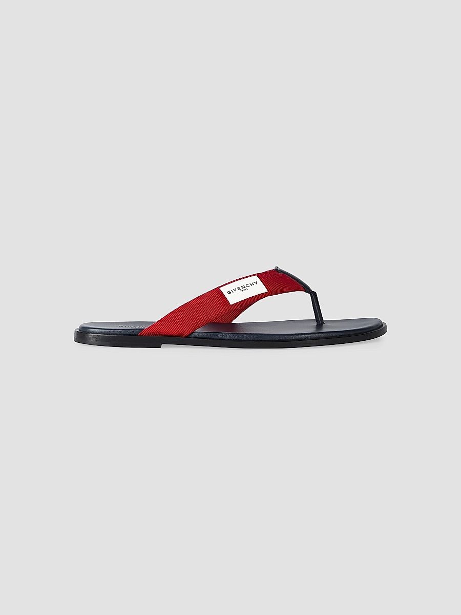 Givenchy Men's Bay Thongs in Gros Grain and Leather - Navy Red - Size 13