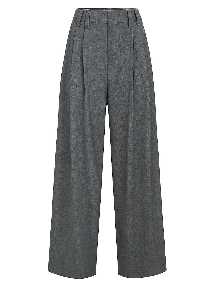 Women's Tropical Luxury Wool Tailored Trousers with Monili - Dark Grey - Size 16