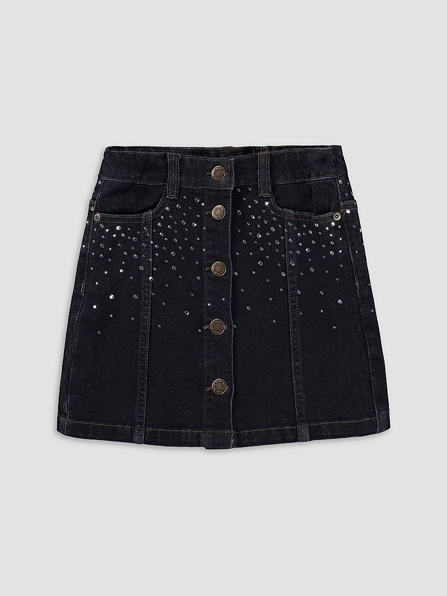 Little Girl's & Girl's Bera Rhinestone-Embellished Denim Miniskirt - Rhinestone Raw - Size 11