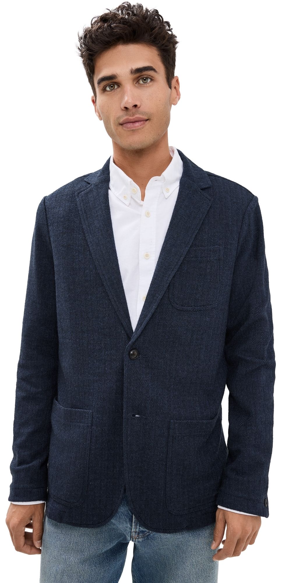 Faherty Inlet Herringbone Blazer Navy Twilight Herringbone XL