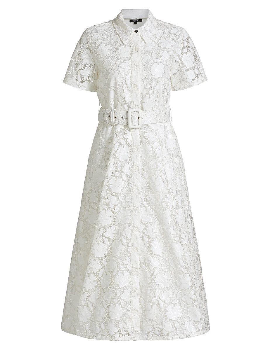 Women's Jean Floral Lace Belted Shirtdress - Optic - Size 12