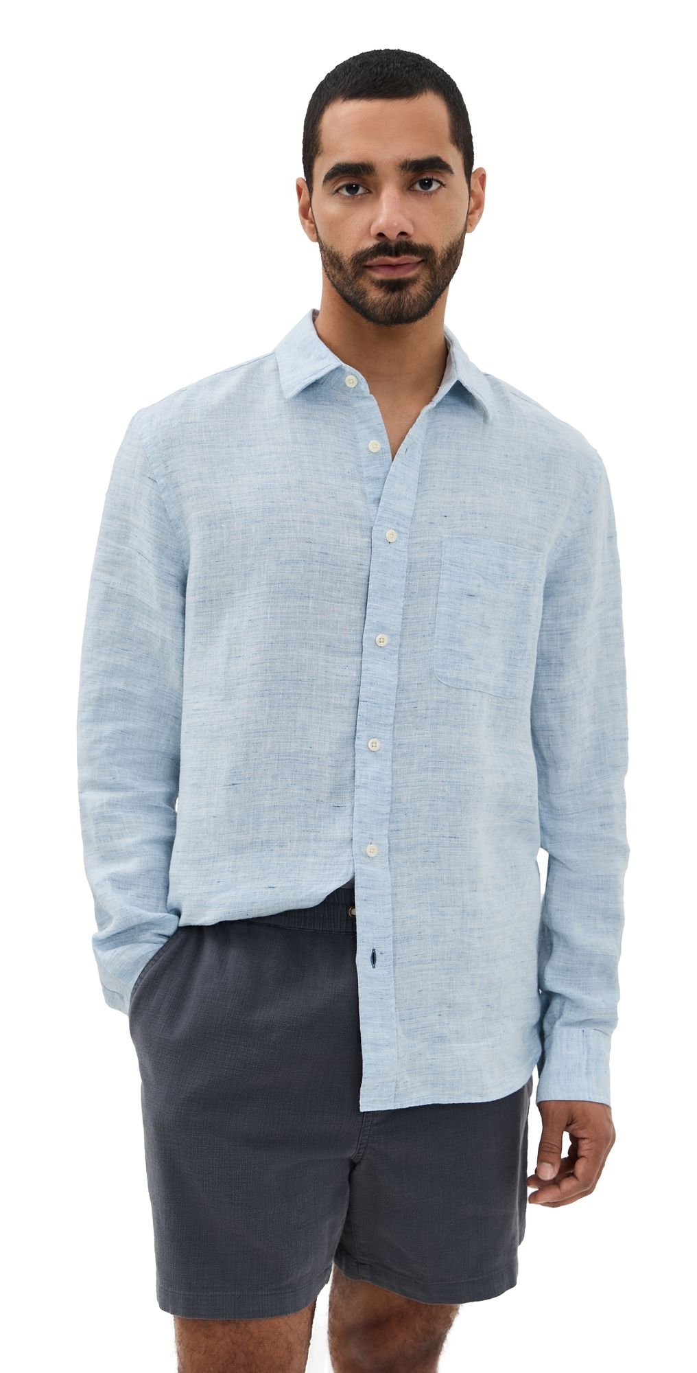 Faherty Linen Laguna Shirt Light Blue Melange XL