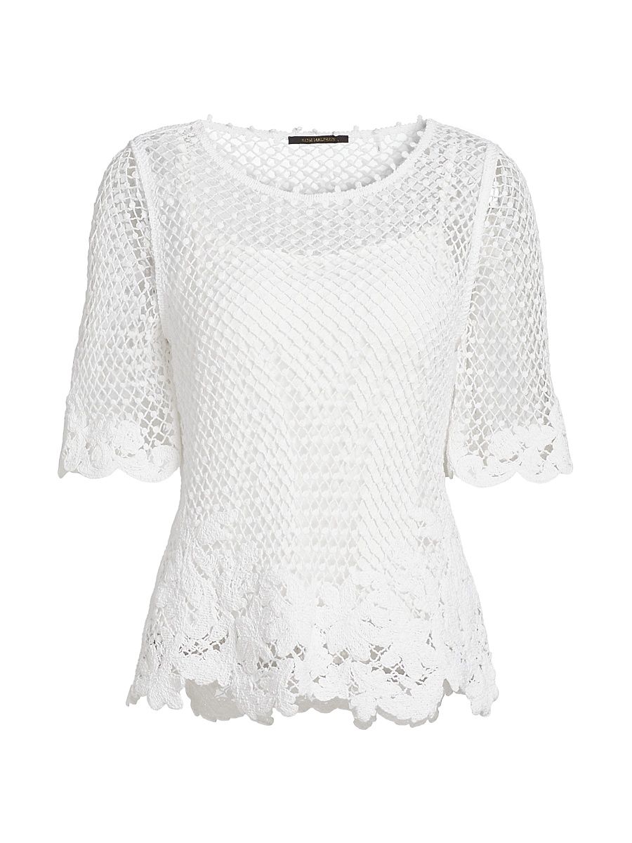 Women's Syvls Crochet Lace Blouse - White - Size Large