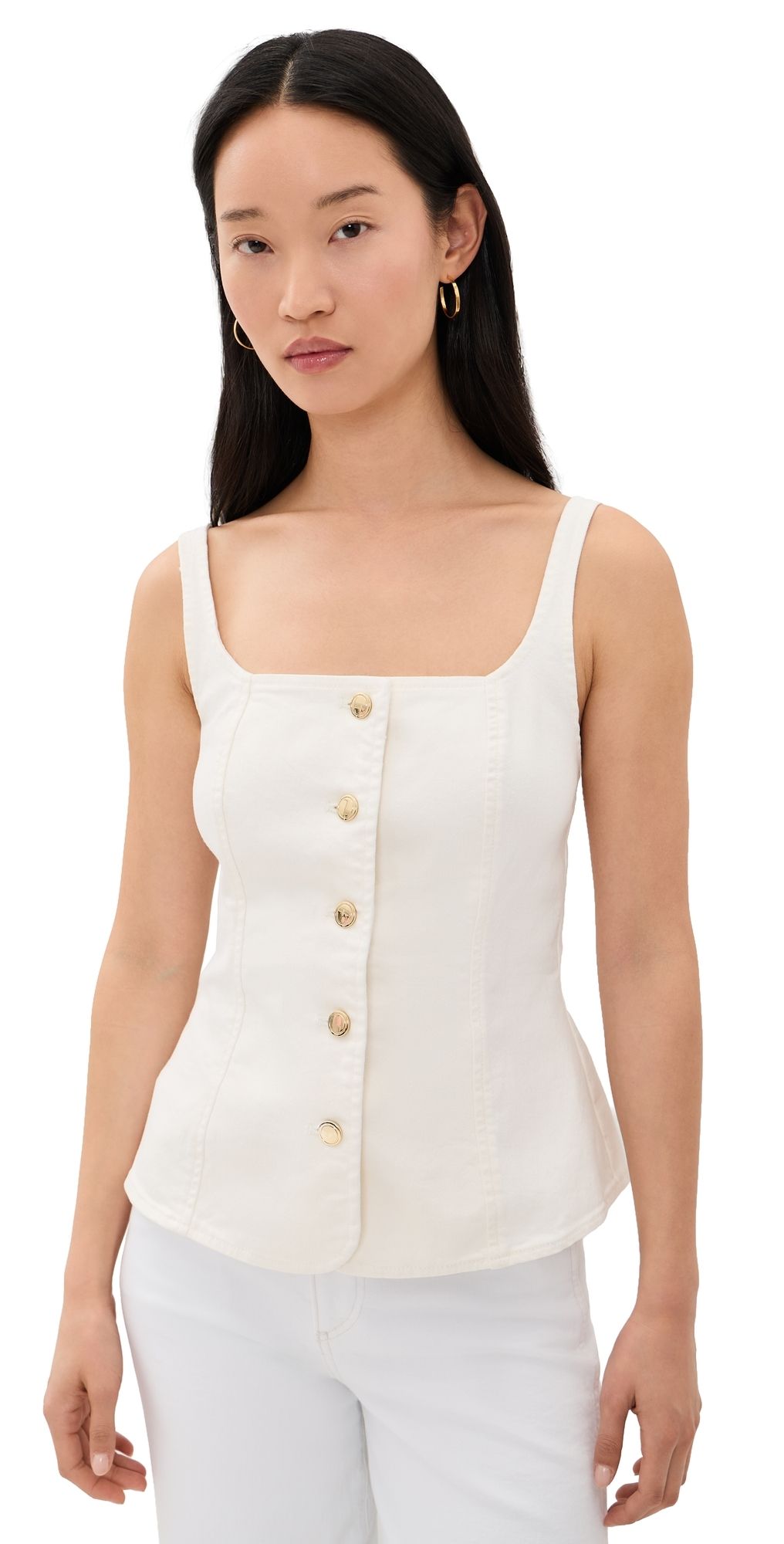 Good American Sleeveless Denim Button Front Top Cotton White M
