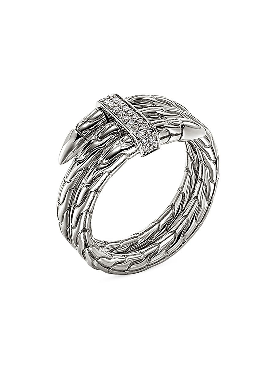 Women's Chain Classic Spear Double Coil Sterling Silver & 0.12 TCW Diamond Ring - Silver - Size 9