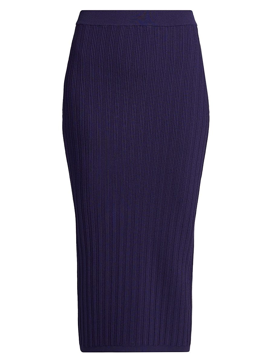 Women's La Vacanza Mesh Rib-Knit Midi-Skirt - Purple - Size 10