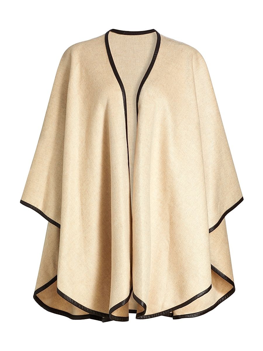 Women's Leather-Trim Reversible Cashmere Cape - Camel