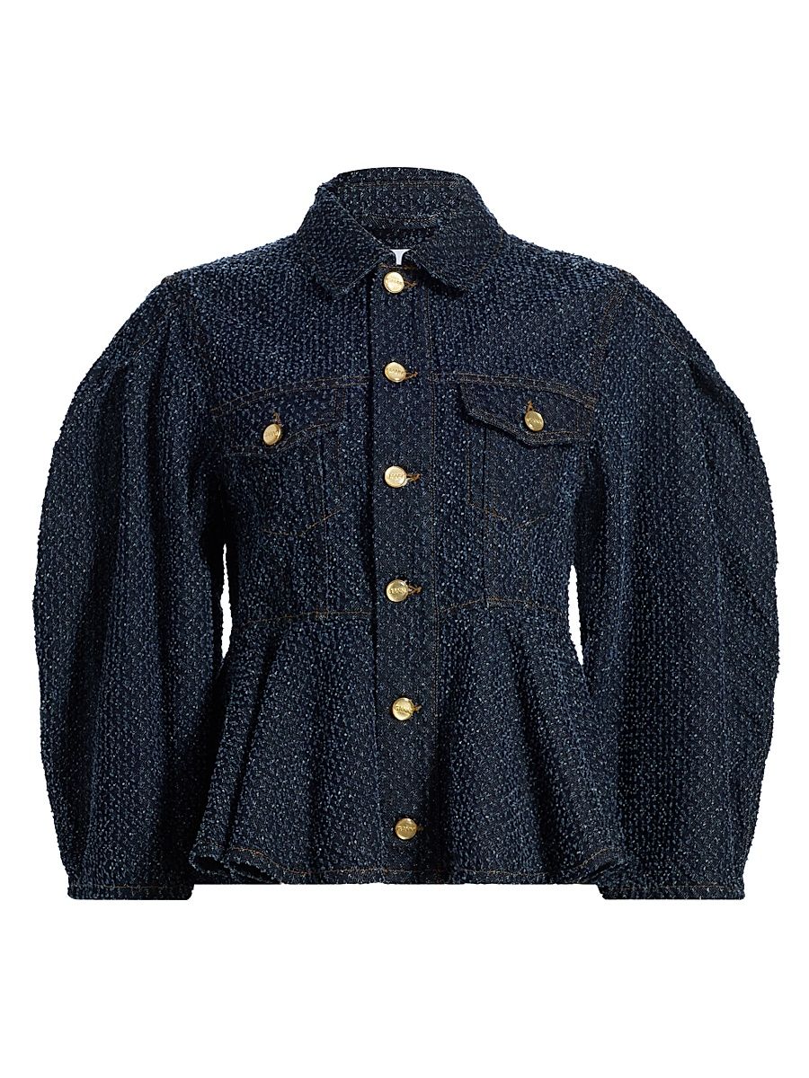 Women's Tweed Denim Peplum Jacket - Rinse - Size 14