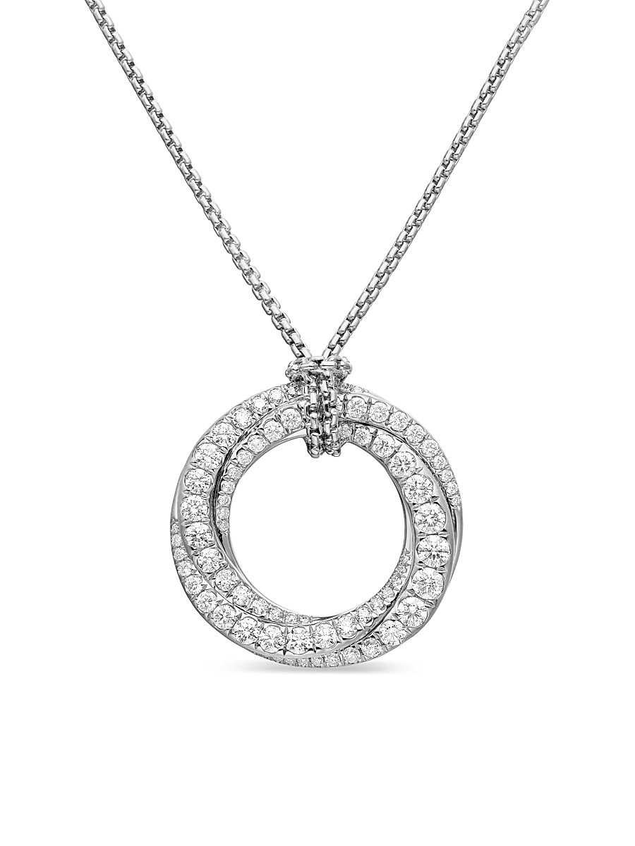 Women's Pavé Crossover Pendant Necklace in 18K Yellow Gold with Diamonds, 21mm - Diamond - Size 18
