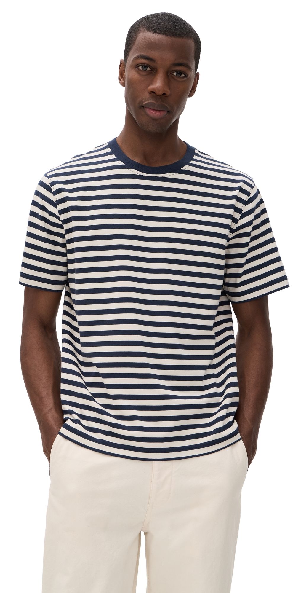Far Afield Breton Stripe Short Sleeved T-Shirt Navy/Sand S