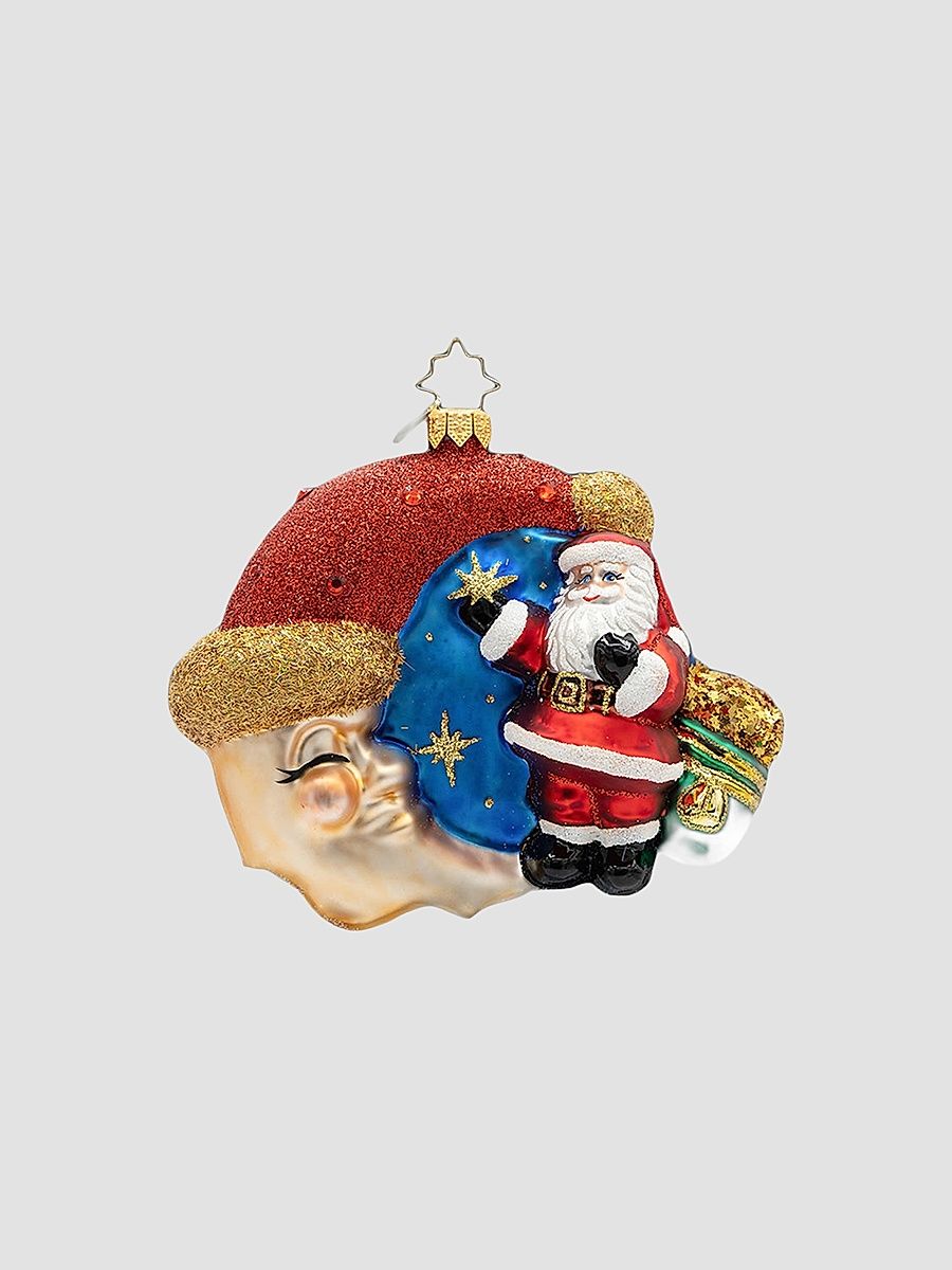 American Santa Crescent Wishes Santa Glass Ornament