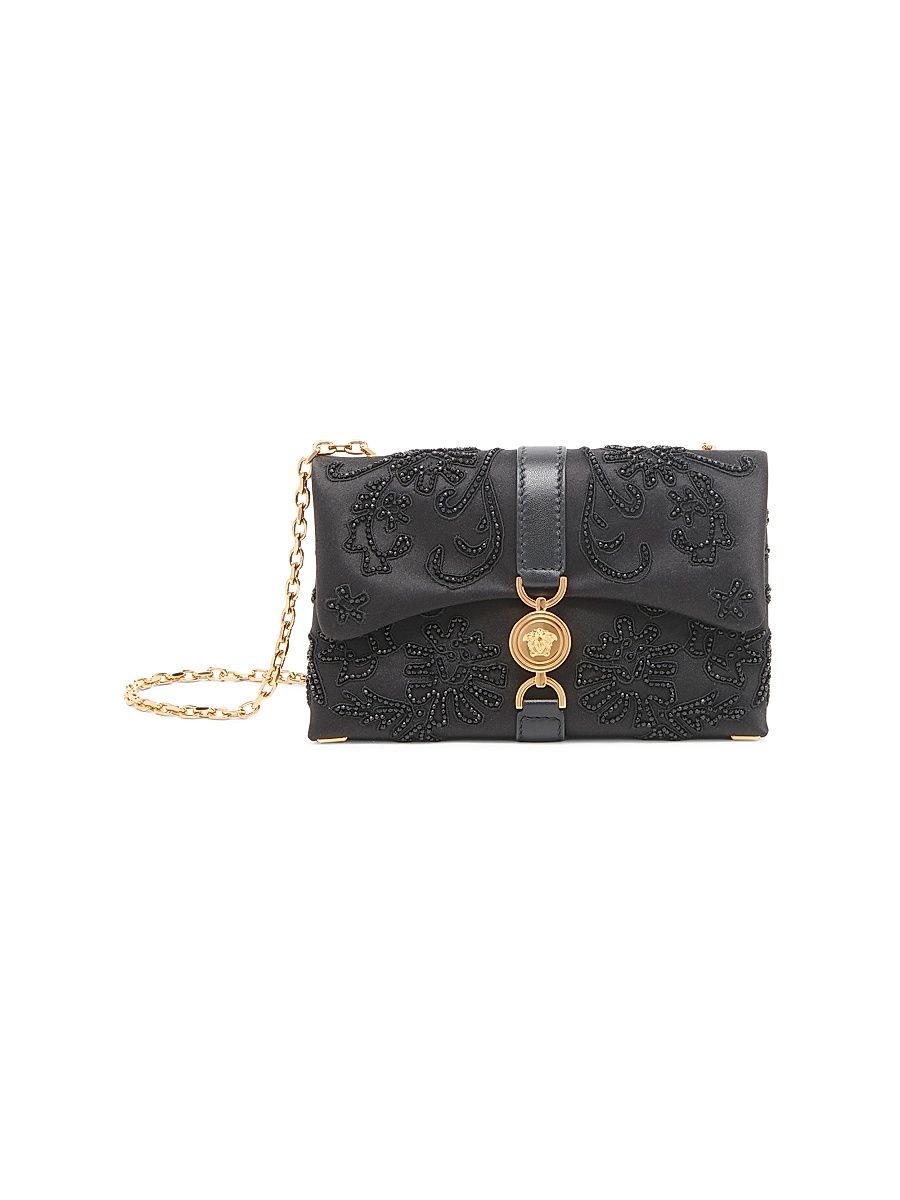 Women's Mini Kleio Crystal-Embellished Silk Crossbody Bag - Black Versace Gold