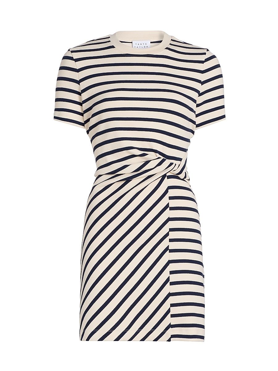 Women's Cody Striped Twist-Front Cotton-Blend Minidress - Cream Classic Navy Multi - Size Large