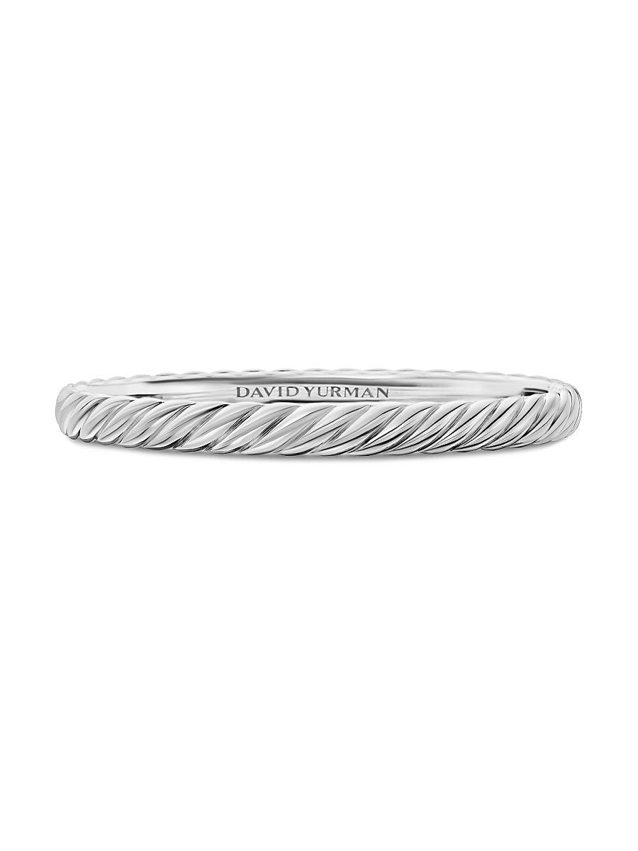 Women's Sculpted Cable Bangle Bracelet In 18K White Gold - White Gold - Size Medium