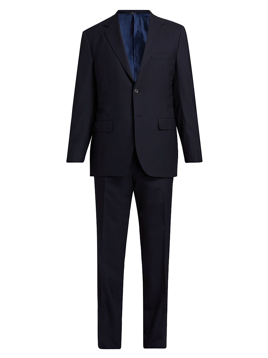 Men's Solid Wool Single-Breasted Suit - Navy Blue - Size 48