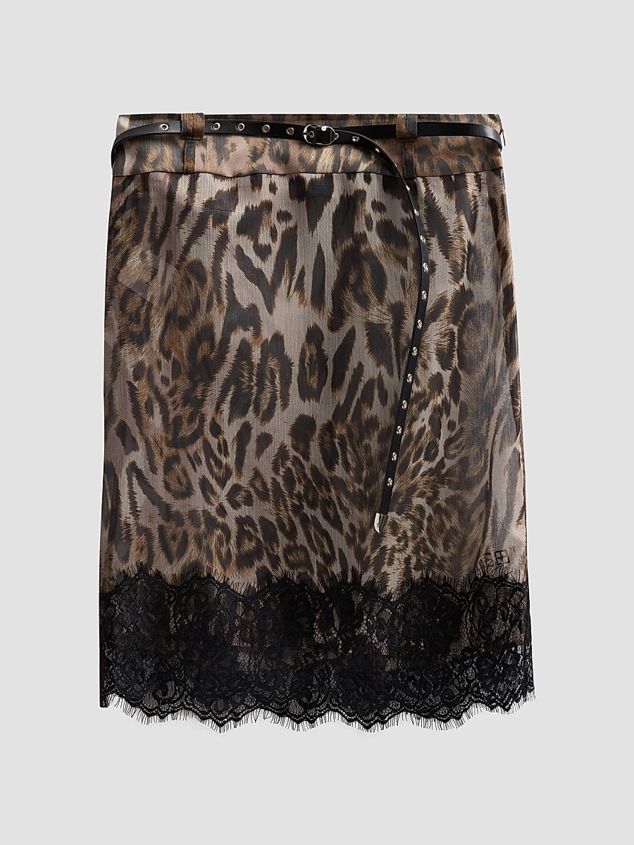 Women's Mara Leopard Print Chiffon Skirt - Brown - Size XL