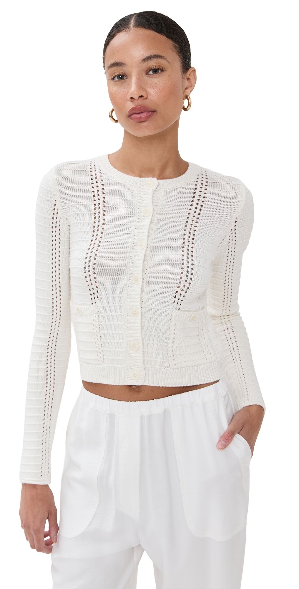 Sablyn Charlotte Slim Crewneck Cardigan Gardenia M