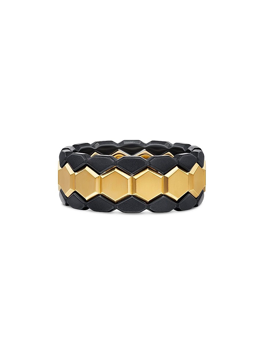 Men's Hex Stack Ring in 18K Yellow Gold - Black Gold - Size 10