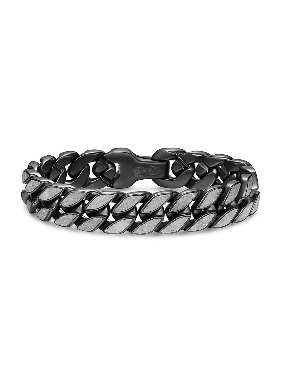Men's Curb Chain Bracelet in Black Titanium - Meteorite - Size Medium