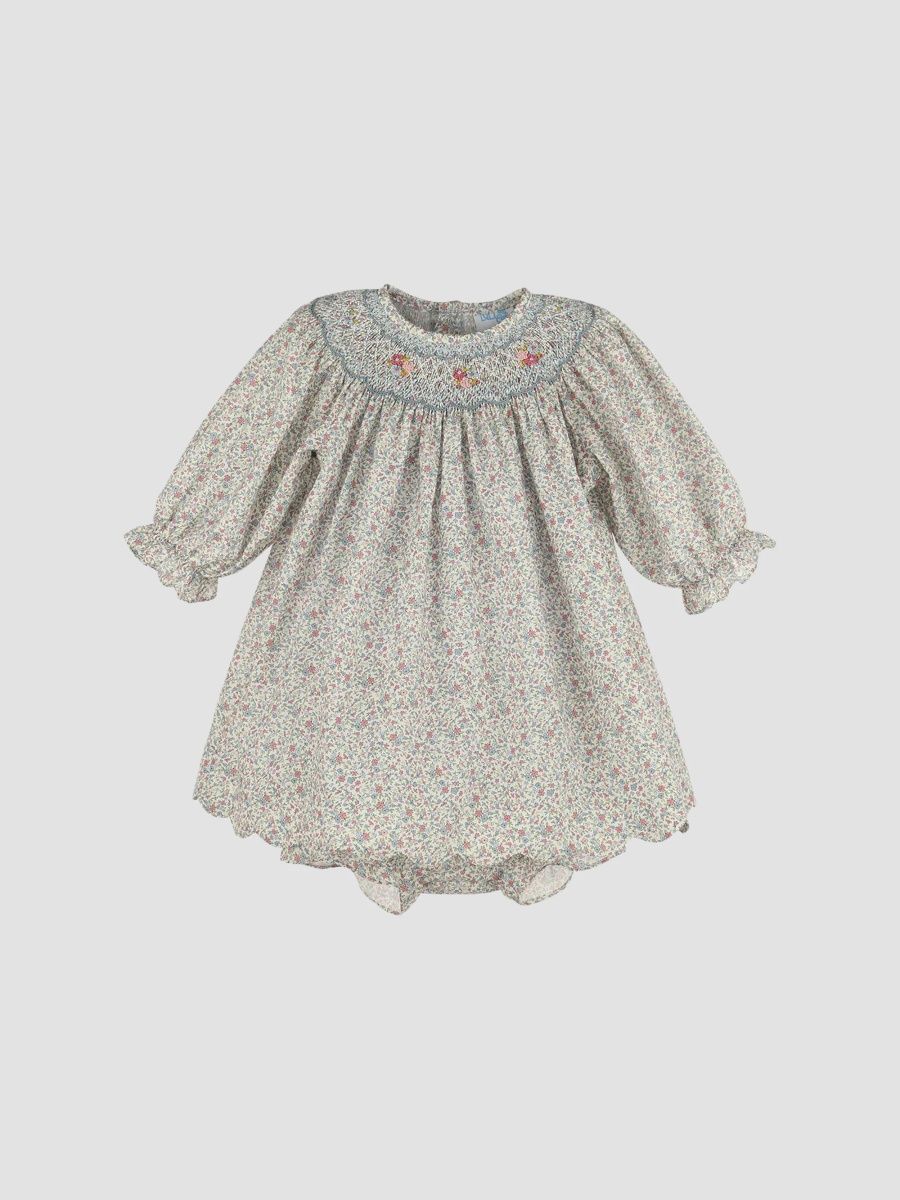 Luli & Me Girl's Baby Girl's Fall Blossom 2-Piece Cotton Dress & Bloomers Set - Blue - Size 18 Months