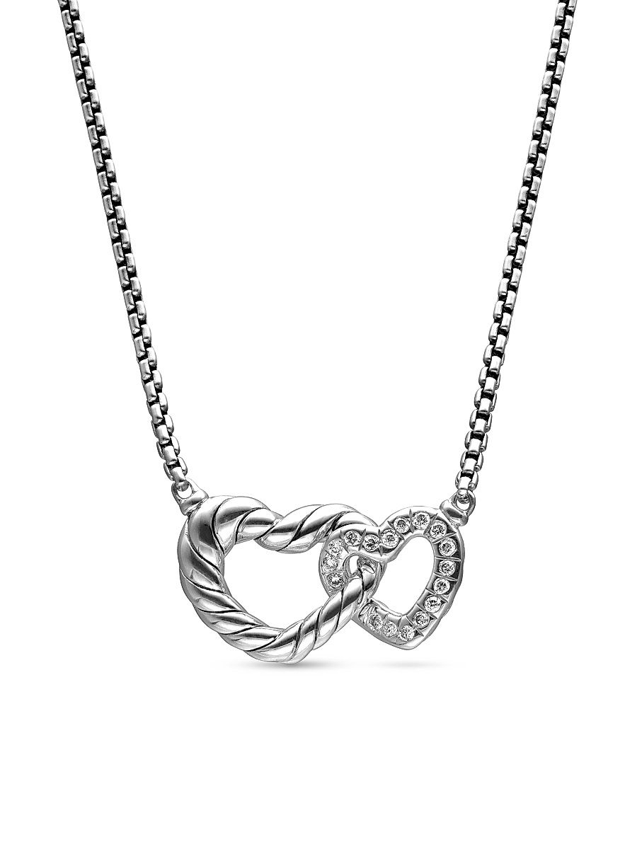 Women's Cable Collectibles Interlocking Heart Necklace in Sterling Silver with Diamonds, 16.4mm - Size 17