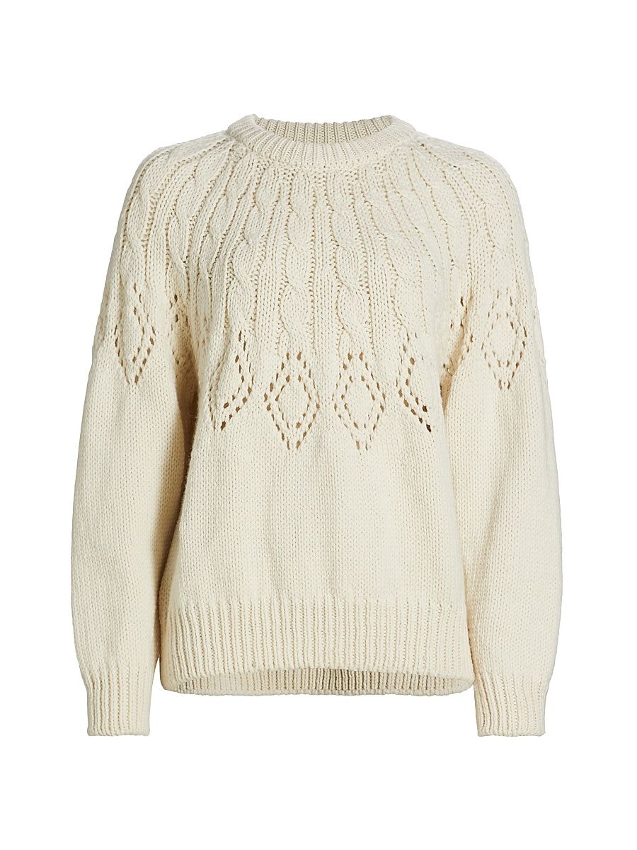 Women's Montie Merino Wool Crewneck Sweater - Off White - Size Large