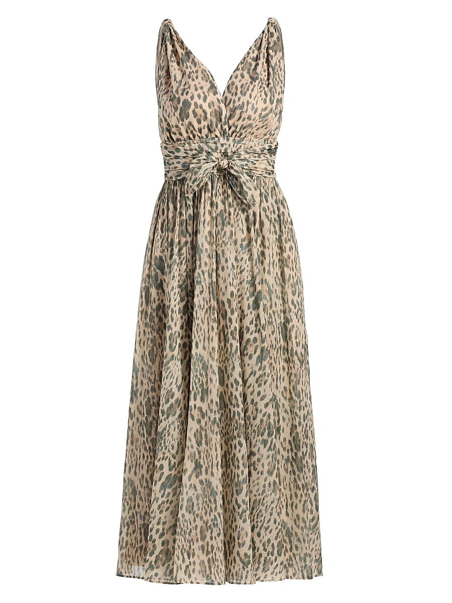 Women's Jillian Leopard-Print Cotton Voile Midi-Dress - Size 12