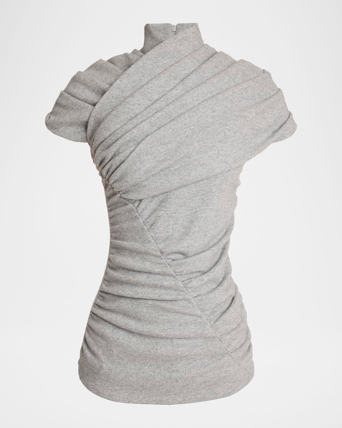 Short-Sleeve Draped Wool-Blend Top