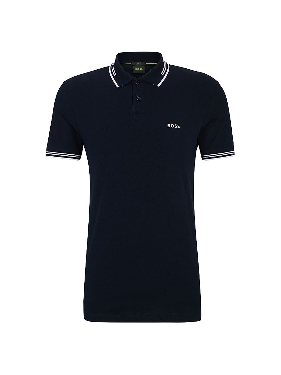 Men's Stretch-Cotton Slim-Fit Polo Shirt - Blue White - Size XXXL