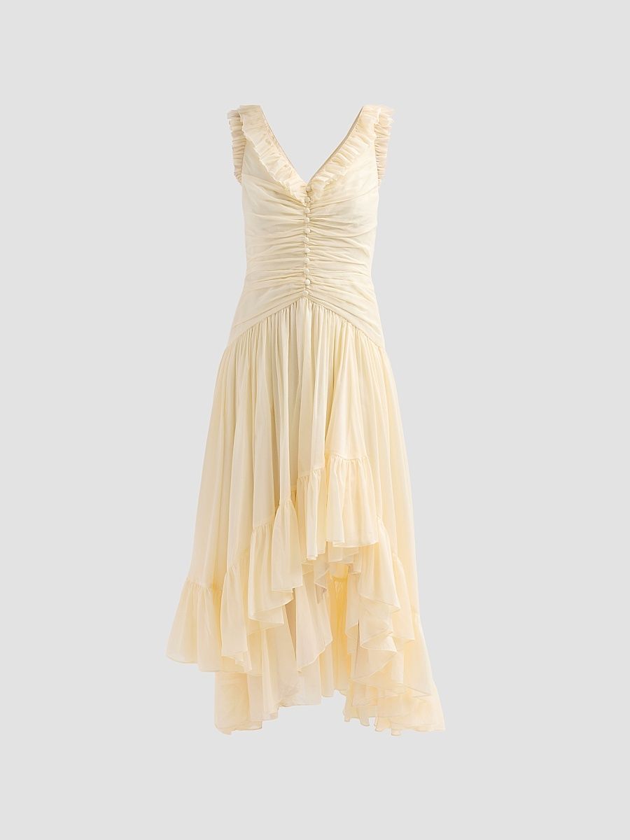 Women's Rosalba Cotton-Silk Gathered Midi-Dress - Gardenia - Size 14